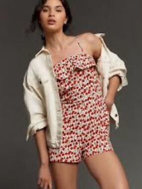 Anthropologie Corey Lynn Calter Red Cherry Romper size medium